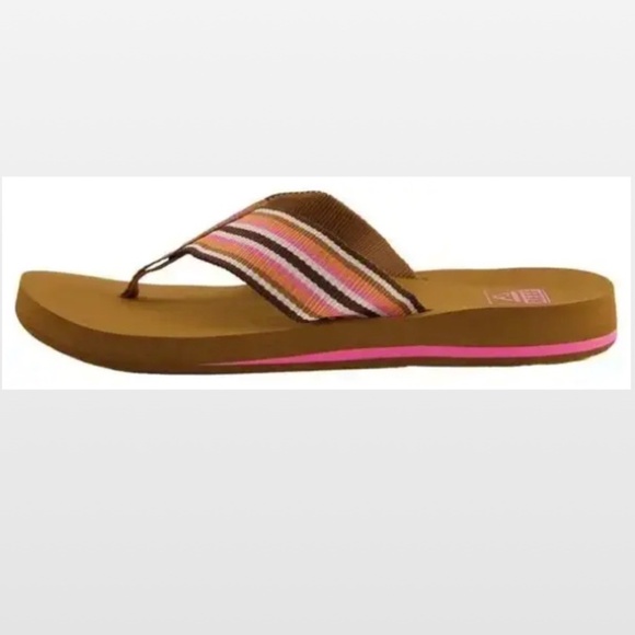 New Reef Flip Flops Womens Size 10 Slip On Brown Pink Stripe Beach NWT - Picture 6 of 16
